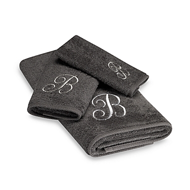Avanti Premier Silver Script Monogram Bath Towel Collection in Granite. View a larger version of this product image.