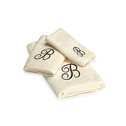 Avanti Premier Brown Script Monogram Bath Towels in Ivory