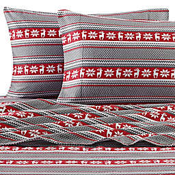 Winter Nights Deer Full Flannel Sheet Set in Red