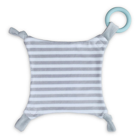Alternate image 1 for Teething Armour 12-Inch Square Teething Blanket in Grey/White Stripe
