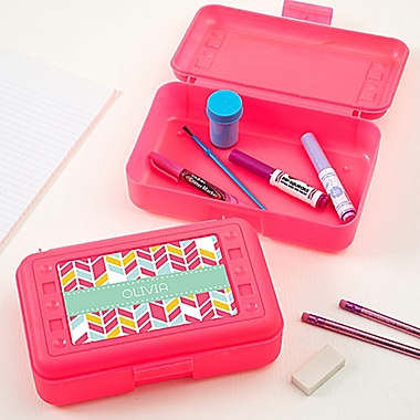 Geometric Shapes Pencil Box in Pink. View a larger version of this product image.