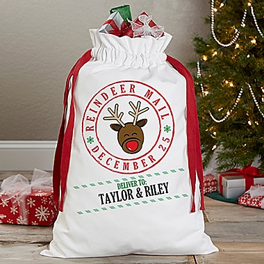 &quot;Reindeer Mail&quot; Canvas Drawstring Santa Sack. View a larger version of this product image.