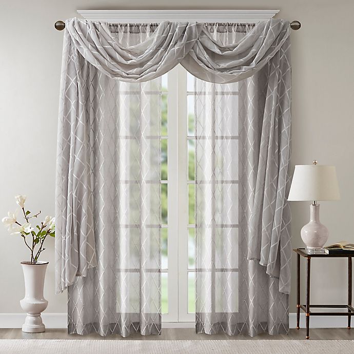 White/Grey 50x216 Madison Park Irina Sheer Embroidered Single Curtain Scarf For Kitchen Transitional Fabric Extra Long Sheers Curtain For Living Room 1-Panel Pack 