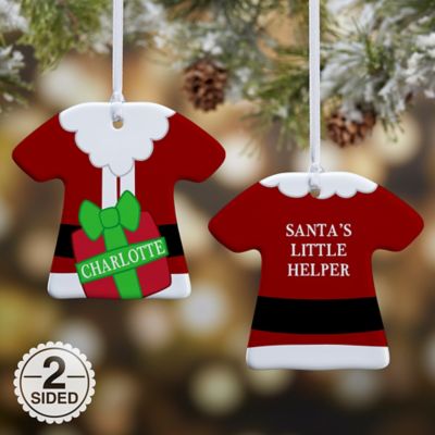 Santa&#39;s Little Helper T-Shirt 2-Sided Christmas Ornament