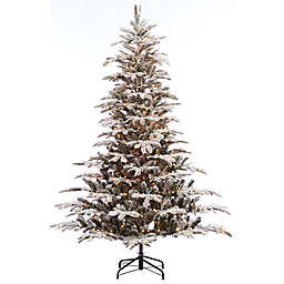 Puleo International 7.5-Foot Flocked Pre-Lit Aspen Fir Christmas Tree with Clear Lights