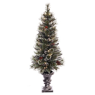 Puleo International 4-Foot Pre-Lit Glittery Potted Tree with Clear Lights. View a larger version of this product image.