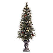 Puleo International 4-Foot Pre-Lit Glittery Potted Tree with Clear Lights