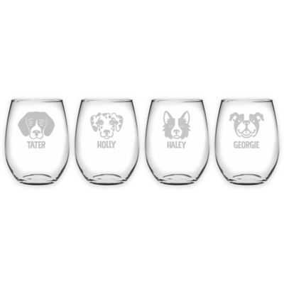 Susquehanna Glass Dog Face Stemless Wine Glasses (Set of 4)