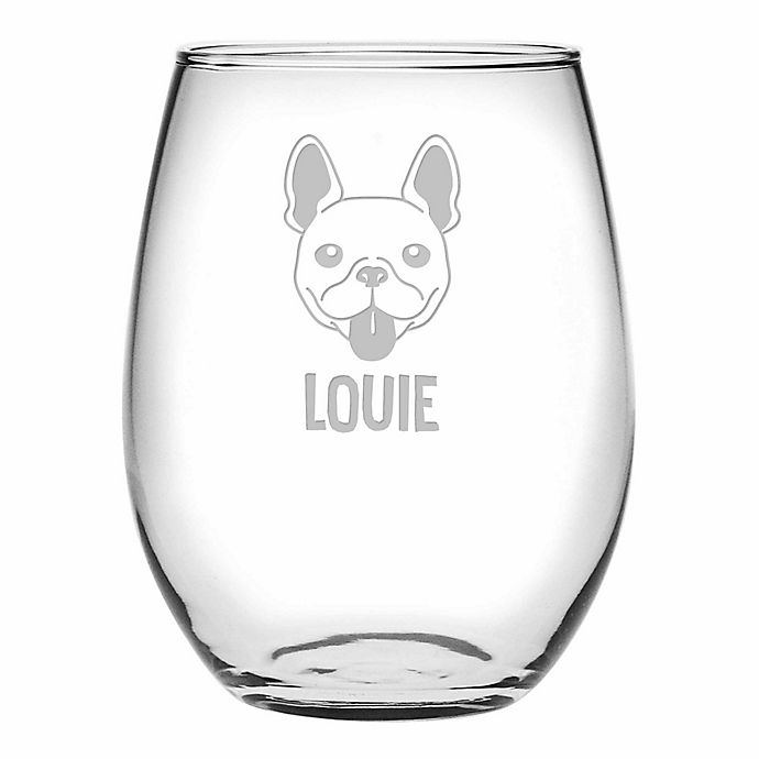 French Bulldog dog gift Wine Glasses black stem Boxed 