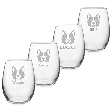 Susquehanna Glass Border Collie Face Stemless Wine Glasses (Set of 4). View a larger version of this product image.