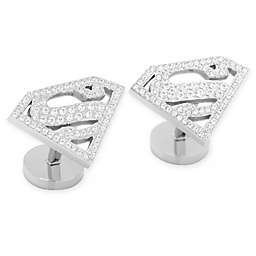 DC Comics Stainless Steel White Pave Crystal Superman Cufflinks