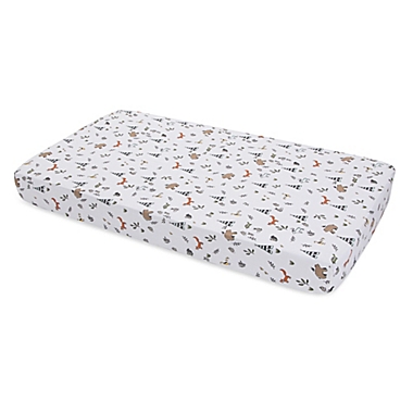 Little Unicorn Forest Friends Cotton Muslin Fitted Sheet in Brown/Orange. View a larger version of this product image.