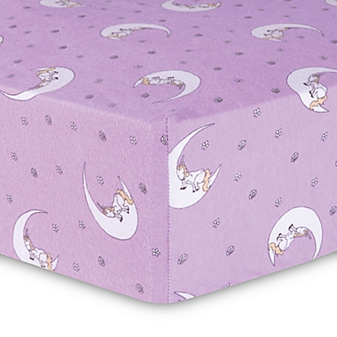 Trend Lab&reg; Unicorn Moon Flannel Fitted Crib Sheet in Purple. View a larger version of this product image.