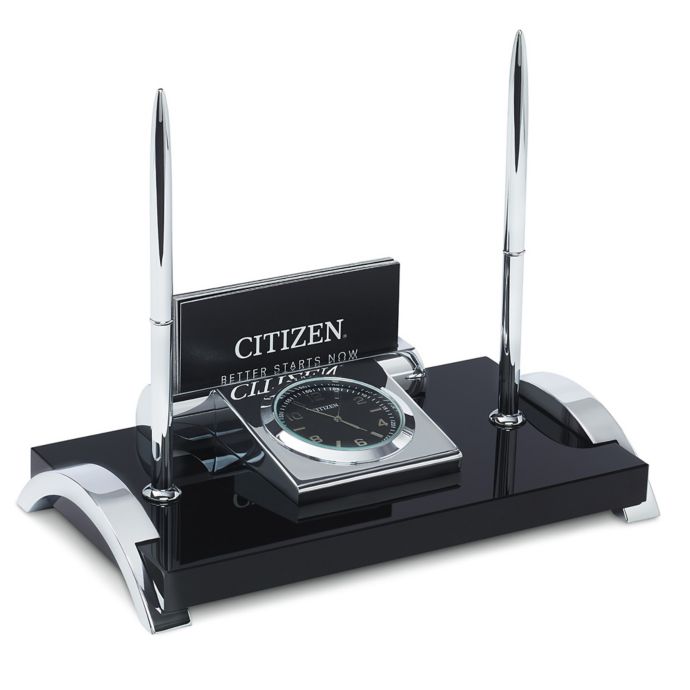Citizen Executive Suite Crystal Base Desk Clock With Card Holder