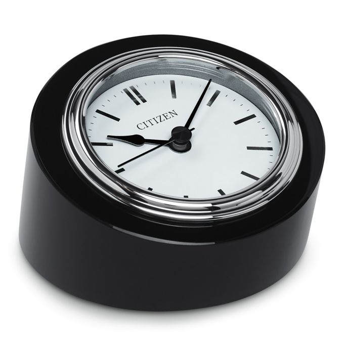 Citizen Workplace Silver Tone Black Crystal Base Desk Clock With