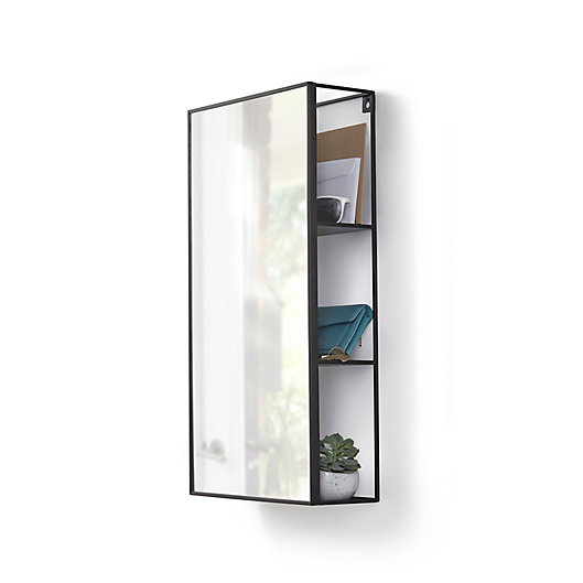 Alternate image 1 for Umbra® Cubiko 25-Inch by 14-Inch Mirror and Storage Unit in Black