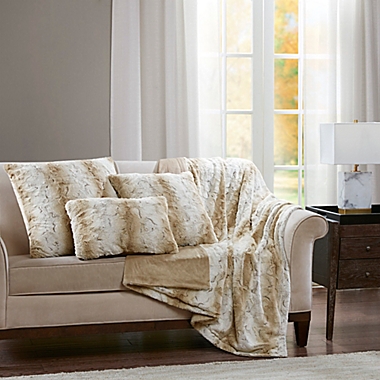 Madison Park Zuri Oversized Faux Fur Throw in Sand. View a larger version of this product image.