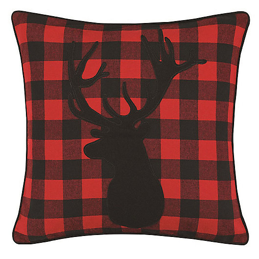 Alternate image 1 for Eddie Bauer® Cabin Plaid Stag Head Cotton Yarn Dye Flannel Reversible Throw Pillow in Red