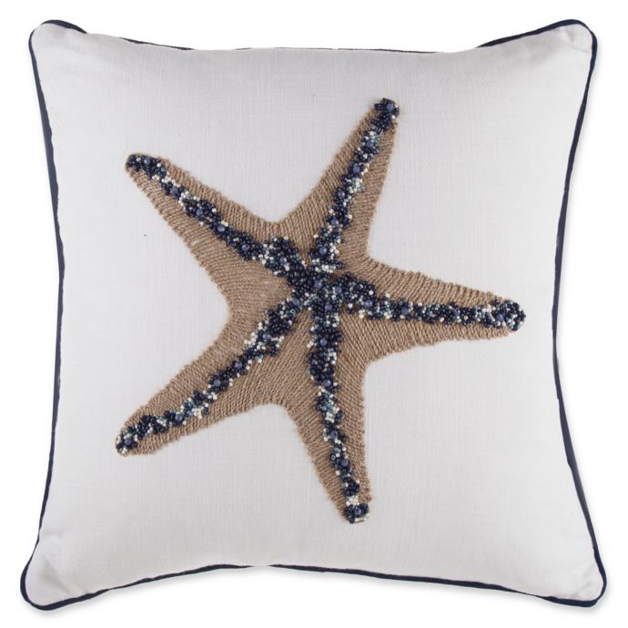 Beaded Starfish Square Throw Pillow in Natural/Blue Bed Bath and