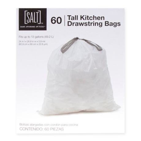 Salt 60 Pack 13 Gallon Drawstring Trash Bags In White Bed Bath