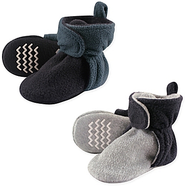 Hudson Baby&reg; 2-Pack Size 0-6M Fleece Lined Scooties in Blue/Grey. View a larger version of this product image.