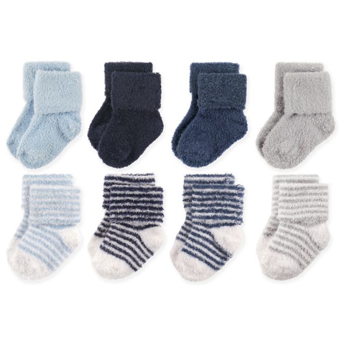 Hudson Baby® 8Pack Stripe Chenille Socks in Navy/Grey Bed Bath & Beyond