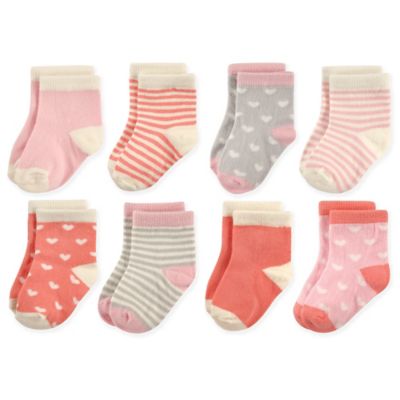 Hudson Baby&reg; 8-Pack Crew Socks in Coral/Pink