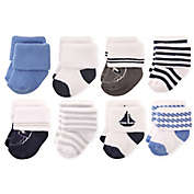 Hudson Baby&reg; 8-Pack Nautical Terry Rolled Cuff Socks in Light Blue/Navy