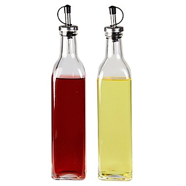 Home Basics&reg; Gourmet 2-Piece Oil and Vinegar Glass Bottle Set. View a larger version of this product image.