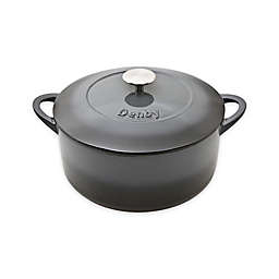 Denby Halo 5.5 qt. Round Cast Iron Covered Casserole in Grey
