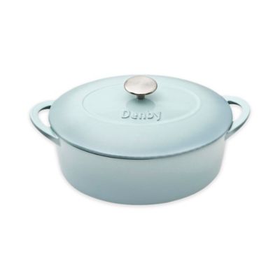 Denby Heritage Pavilion 4.5 qt. Oval Cast Iron Casserole Dish in Blue with Lid