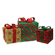 Northlight 3-Piece Lighted Sparkling Multicolor Gift Boxes Christmas Yard Decoration