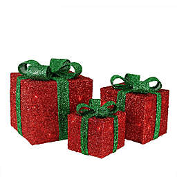 Northlight 3-Piece Lighted Sparkling Gift Boxes Christmas Yard Decoration in Red/Green