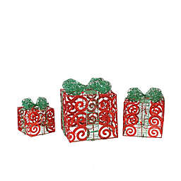 Northlight 3-Piece Lighted Sparkling Gift Boxes Christmas Yard Decoration in Red