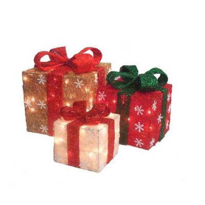 Northlight 3-Piece Pre-Lit Sparkling Gift Box Christmas Decoration