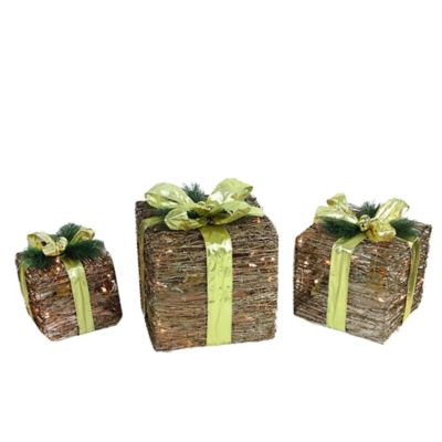 Boxes Christmas Yard Art Decorations in Brown (Set of 3)