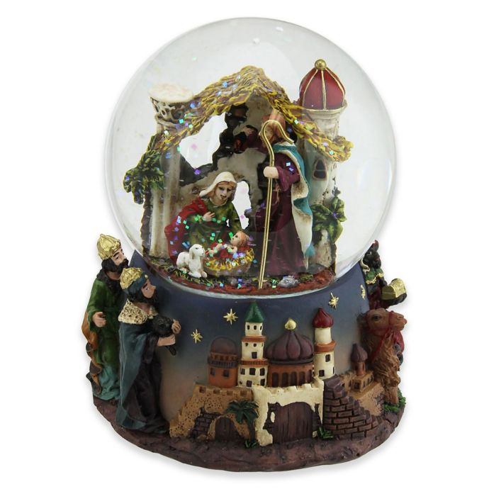 Northlight 5 Inch Nativity Scene Musical Snow Globe Bed