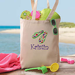 Flip Flop Fun Embroidered Youth Beach Petite Tote