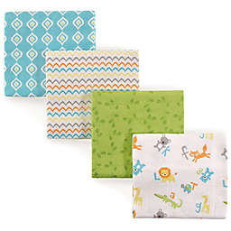 Luvable Friends® Alphabet Flannel 4-Pack Receiving Blanket Set in Green/Blue