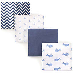 Hudson Baby® Whales Flannel 4-Pack Receiving Blanket Set in Blue