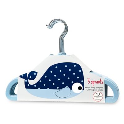 3 Sprouts 10-Pack Whale Flocked Children&#39;s Hangers in Blue