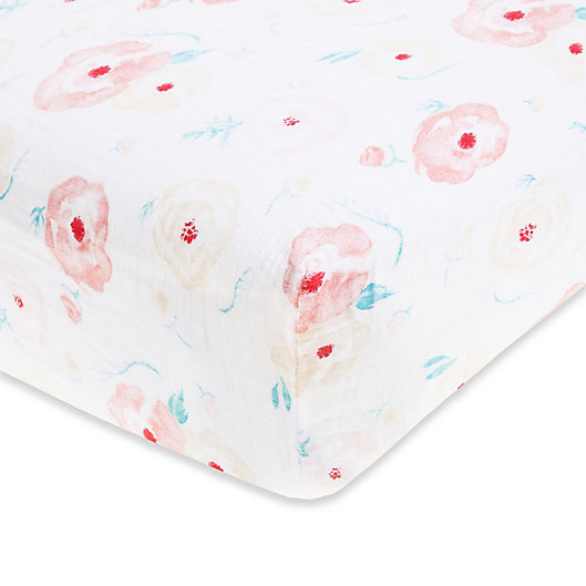 Alternate image 1 for aden + anais™ essentials Flowers Bloom Cotton Muslin Fitted Crib Sheet in Pink