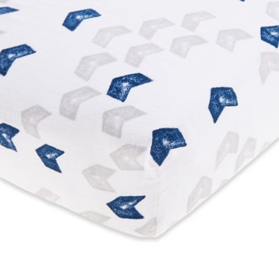 aden + anais&trade; essentials Denim Wash Cotton Muslin Fitted Crib Sheet in Blue