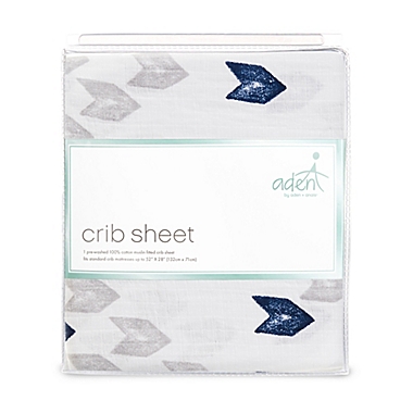aden + anais&trade; essentials Denim Wash Cotton Muslin Fitted Crib Sheet in Blue. View a larger version of this product image.
