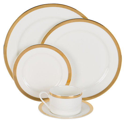 Alternate image 1 for Nevaeh White® by Fitz and Floyd® Grand Rim Wide Band Gold 5-Piece Place Setting