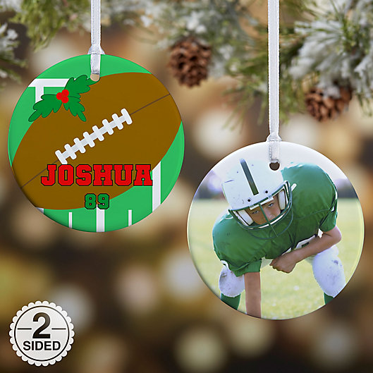 Alternate image 1 for Football 2-Sided Glossy Photo Christmas Ornament