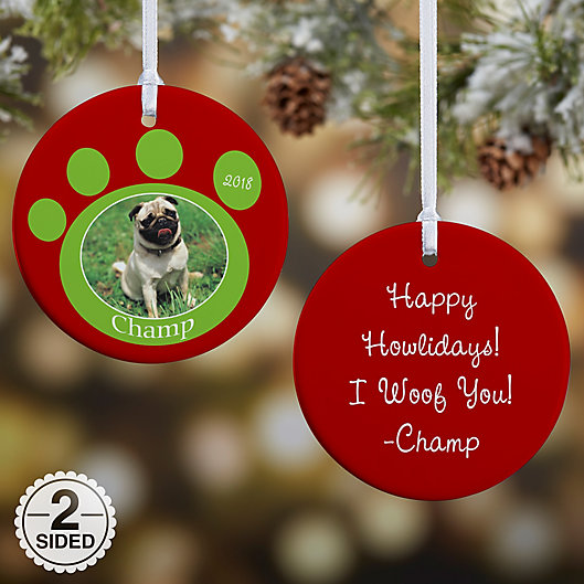 Alternate image 1 for Pawprint On Our Hearts Pet 2-Sided Glossy Photo Christmas Ornament