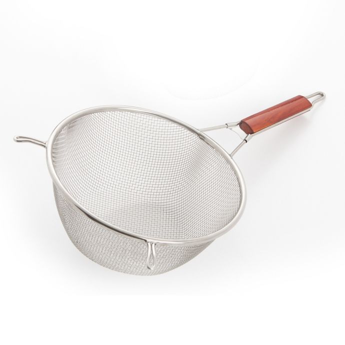 Excelsteel 8Inch Stainless Steel Strainer with Wooden Handle Bed