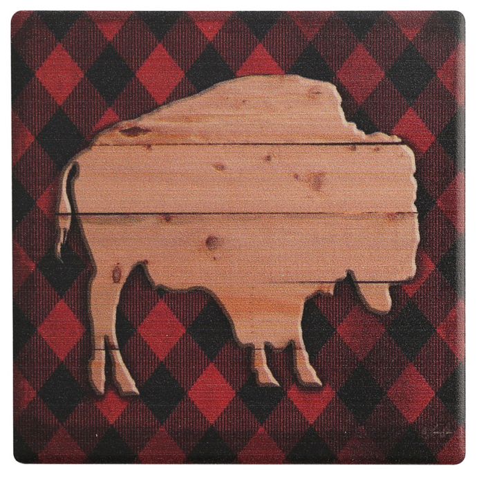 Thirstystone® Wood and Plaid Buffalo Single Dolomite Coaster Bed Bath
