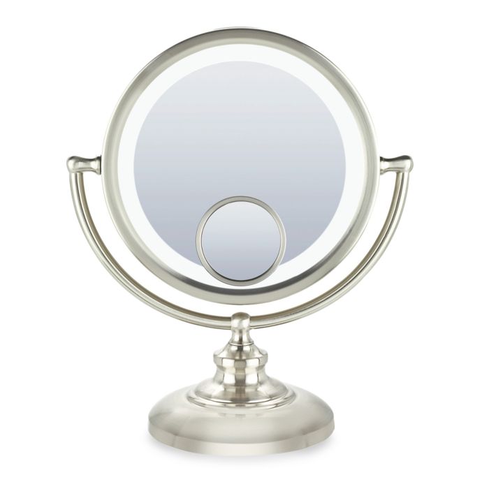 Conair Fluorescent 1x 10x Fluorescent Mirror With 15x Spot Mirror In Satin Nickel Finish Bed Bath Beyond